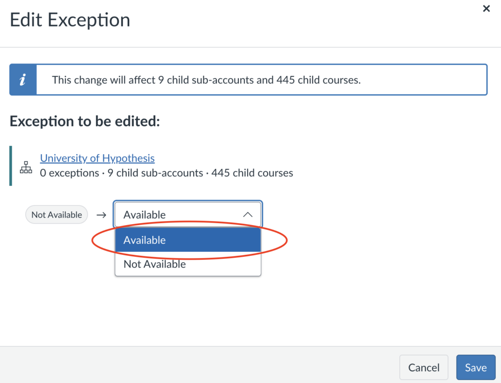 Image showing how to change a deployment to Available